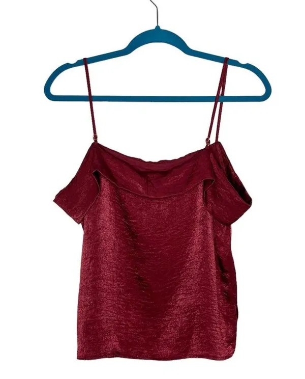 Burgundy Wine Off The Shoulder Spaghetti Strap Blouse - Image 4