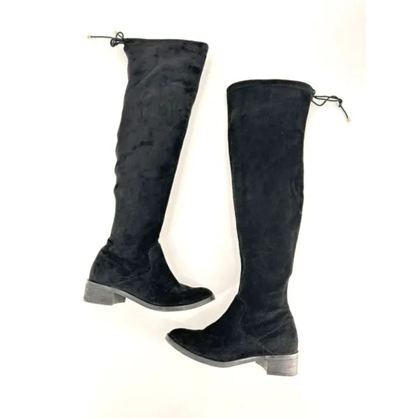 Aldo Women's Suede‎ Flat Lace Pull On Round Toe Over The Knee Boots Black Size 8 - Image 2