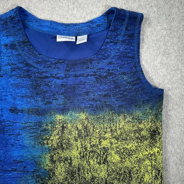 Chicos Colorful Tank Top Women's 1/Medium Blue Green Slightly Sheer - Image 2