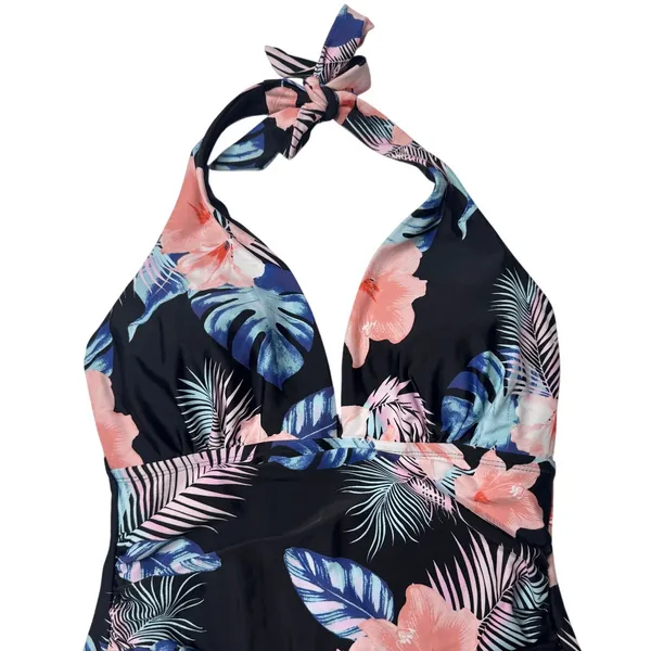 DKNY One Piece Swimsuit Tropical Floral Halter Tummy Control M Est. - Image 3