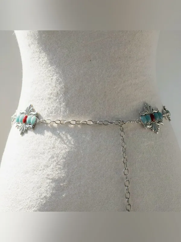 Y2K 2000s style Silver and turquoise belt with a boho vibe - Image 3