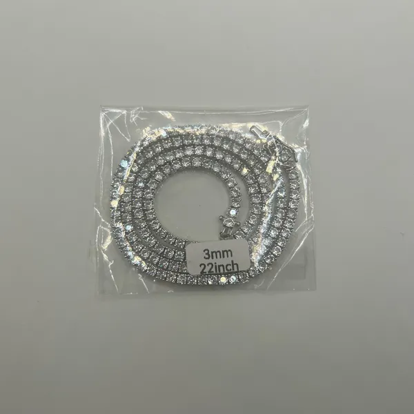 Moissanite Tennis Chain VVS1 New Silver 3mm 22 Inch Necklace No Pass Unisex D - Image 2