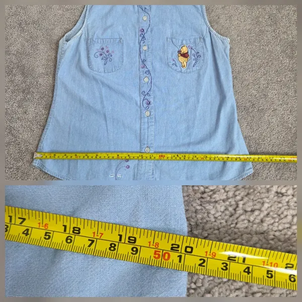 Vtg 90s Disney Store Winnie the Pooh Embroidered Chambray Shirt Button Up Sz M - Image 12
