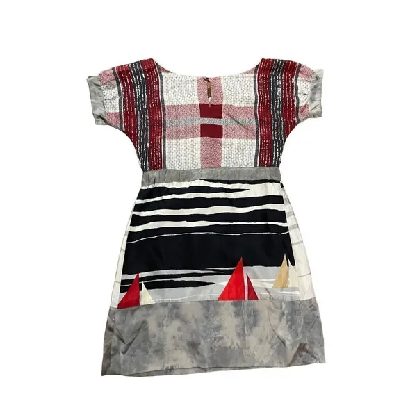 Launch by Susan Young abstract sailboat novelty 100% silk dress size XS‎ - Image 2