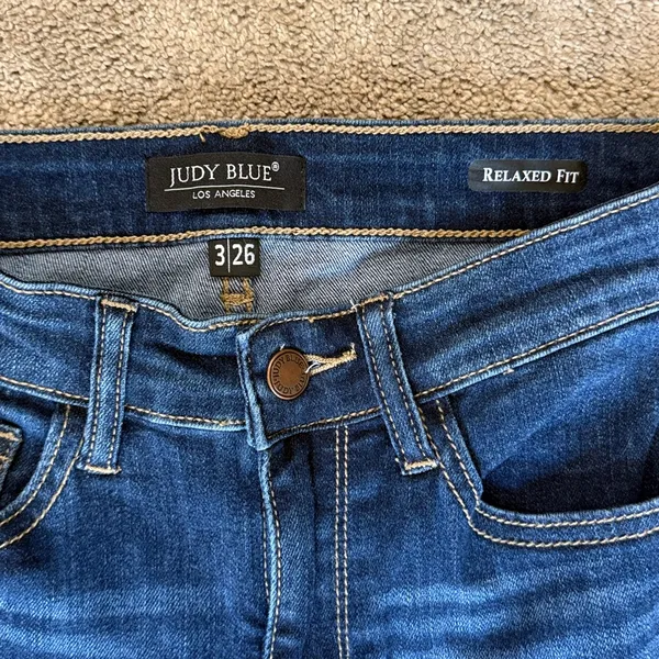 Judy Blue Dark Wash Raw Hem Relaxed Fit Jeans Size 3/26 - Image 4