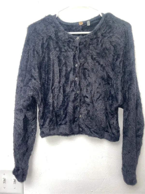 Free People Fuzzy Cropped Cardigan M/L Eyelash Knit Button Front Sweater - Image 2