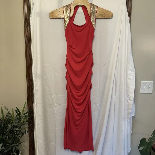 CALVIN KLEIN Women Size‎ 2 Pink Gold Sequin Embellished Maxi Evening Dress - Image 2