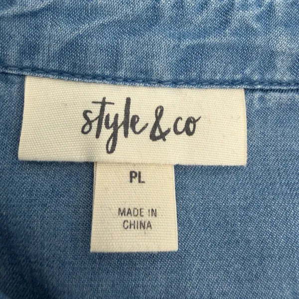 Style & Co Shirt Women's PL Petite Large Blue Pleated Roll Tab Sleeve Flowy Top - Image 4