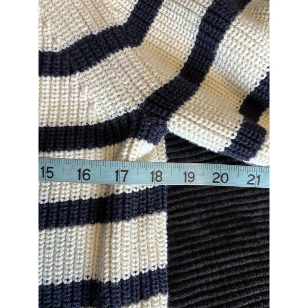 H&M 1/4 Zip Striped Oversized Knit Cardigan Size M‎ Long Sleeve Navy/Cream - Image 5