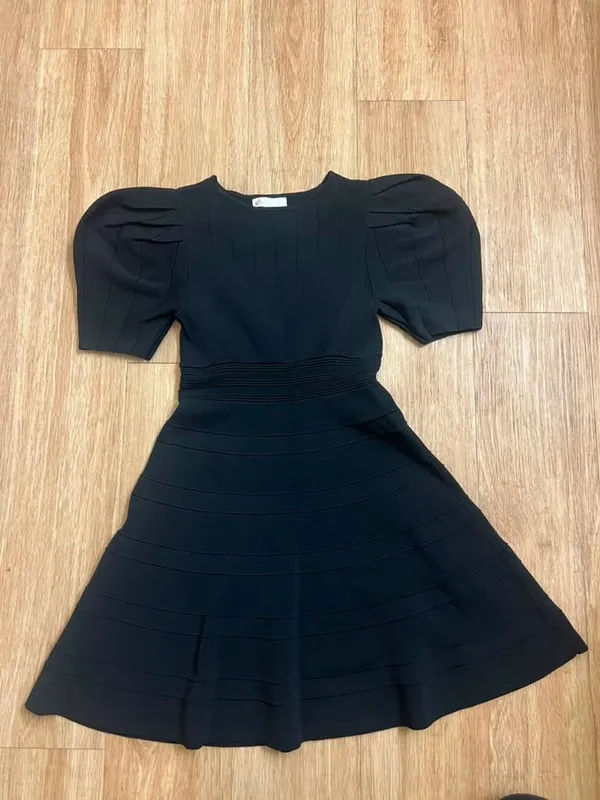 GB girls black Pleated Puff-Sleeve Fit-and-Flare Dress - Image 2