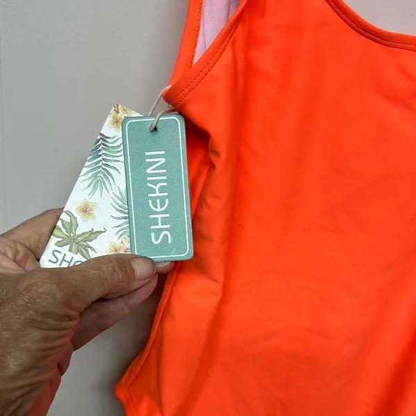 Vibrant Orange One-Piece Swimsuit with Wide Straps - Image 2