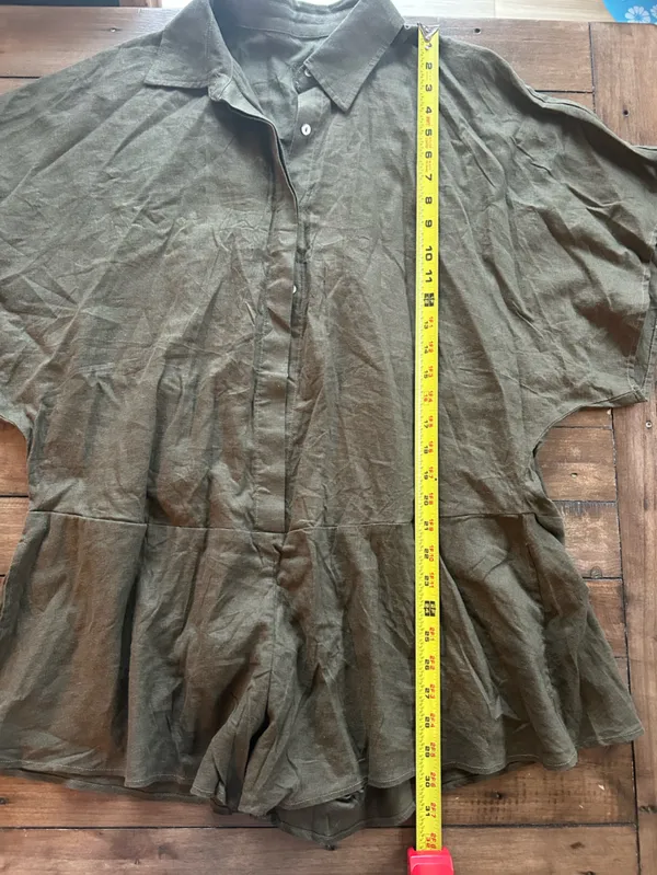 Daily Drills Linen Green Button Down Romper M/L - Image 12