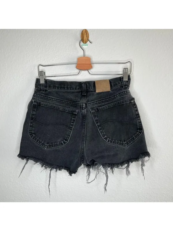 Vintage Lee High-Waisted Black Denim Cutoff Shorts With Distressed Hem Size 6/28 - Image 2