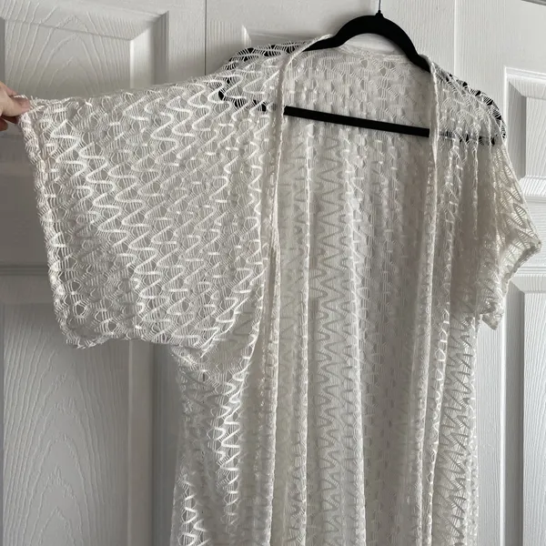 Alexa & Stella Open Front Fringe Kimono Cardigan Womens Size S White Lace Boho - Image 2