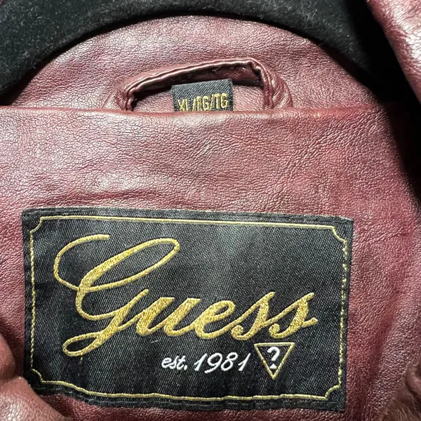 Guess Faux Leather‎ Moto Biker Jacket Quilted Burgundy XL - Image 2