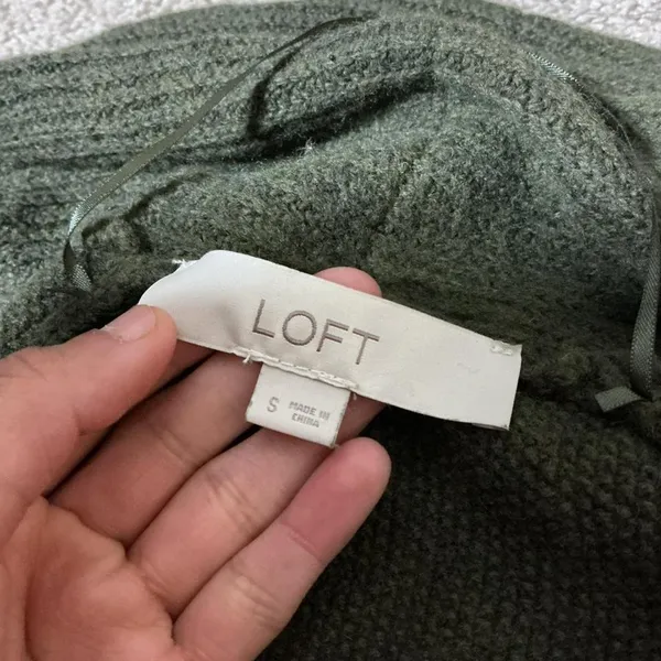 LOFT Granola Girl Open‎ Front Knit Cardigan Sweater Khaki Green Size S Pockets - Image 3