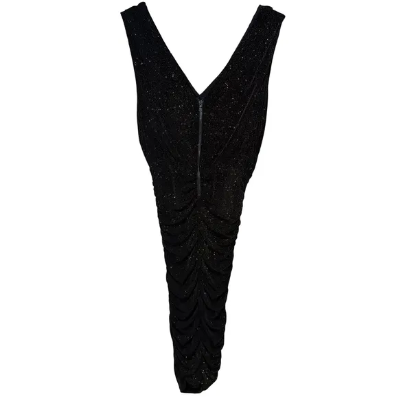 Alice + Olivia Slinky Ruched Shimmer‎ Dress Sparkle Black Gold Size Small - Image 5