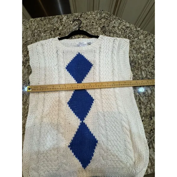 Vintage Hand Knit Sweater Vest Cable Argyle Evan-Picone Petites Size Medium - Image 8
