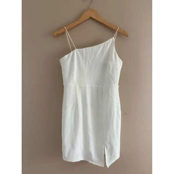 Lulus Party for Two Ivory Asymmetrical Bodycon Mini Dress Size Large Bridal Sexy - Image 4