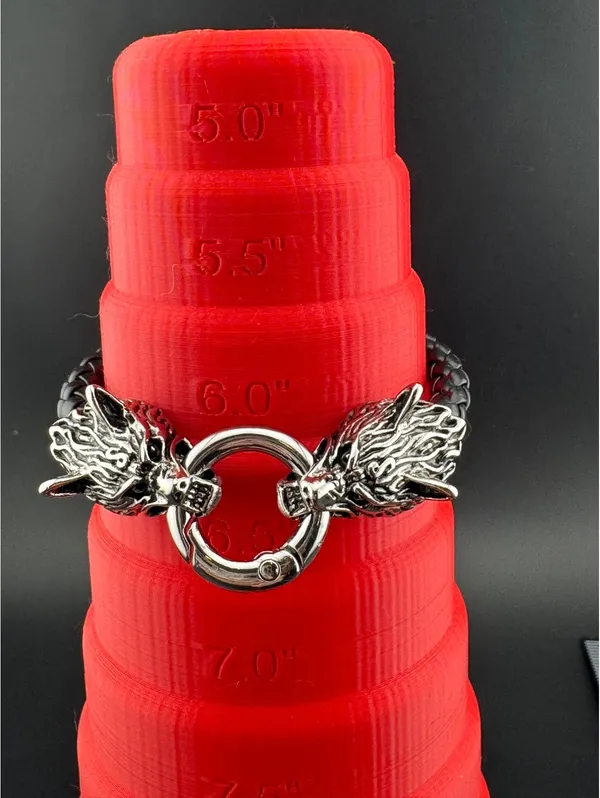 Viking Wolf Head Leather Bracelet 6 inches Black - Image 5