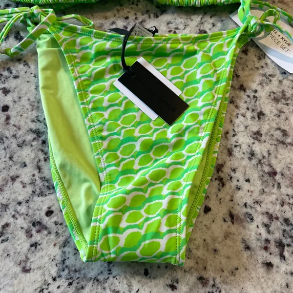 Kendall + Kylie Bikini Set Women XL Kiwi Green Geometric Triangle Side Tie‎ NEW - Image 2