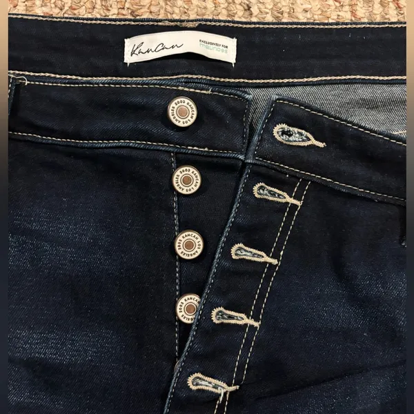 KanCan Dark Blue Button Fly Distressed Skinny Jeans Size 32 - Image 4