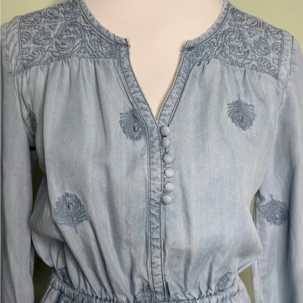 Anthropologie Holding Horses Chambray Embroidered Mini Dress XS - Image 10