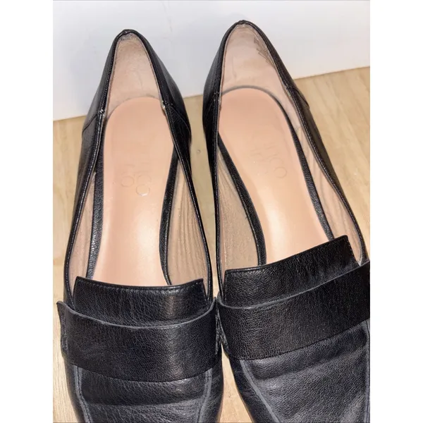 Sz 6 Black Leather Franco Sarto Loafers Silver Accent On Heel - Image 4