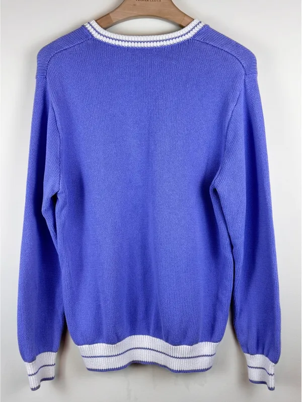 Brandy Melville Nikki Periwinkle Blue White Varsity V Neck Sweater One Size - Image 6