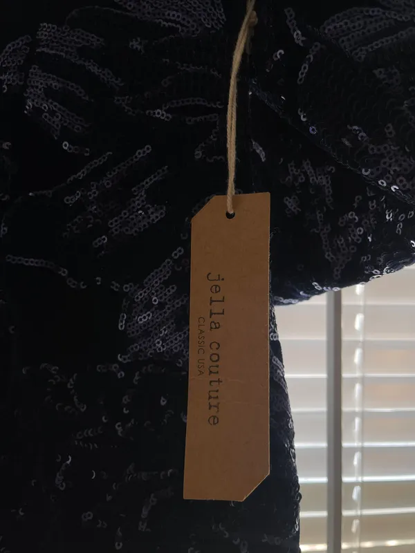 Jella Couture Deep V Plunge Velvet Body on Dress - Image 3