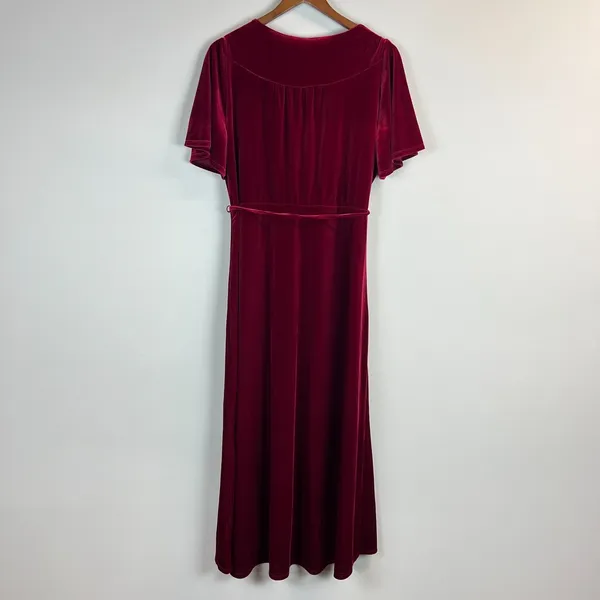 Chelsea 28 Dress XL Burgundy Red‎ Velvet Faux Wrap Maxi Holiday Dress Hi Low - Image 7