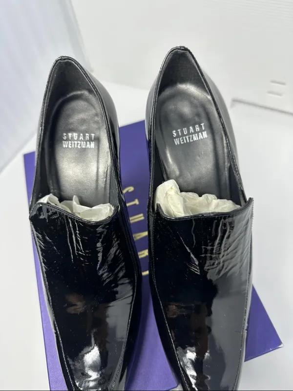 Stuart Weitzman Black Patent‎ Leather Loafer Pumps Size 8.5 - Image 7