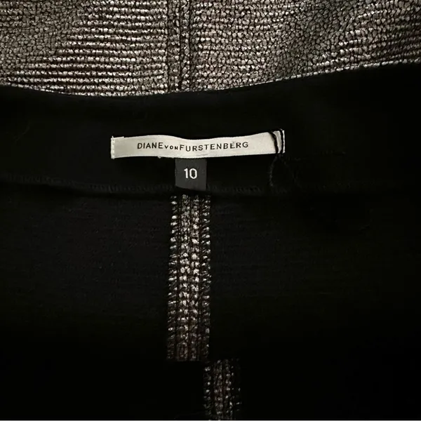Diane Von Furstenberg Skirt Katinko Silver Metallic A-Line Skirt Size 10 - Image 2