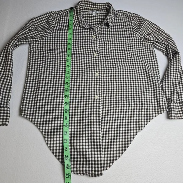 Madewell Brown Gingham Check Button Down Tie Front‎ Cotton Shirt AE769 Womens M - Image 12