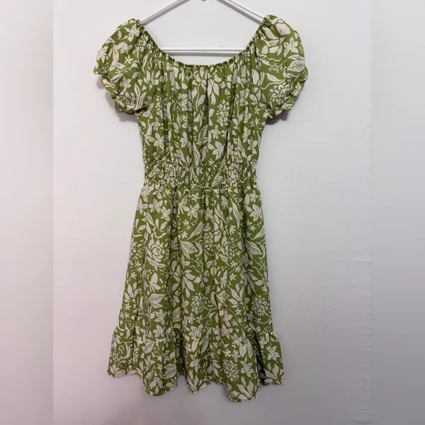 AZ women’s Size S Green Floral Dress Elastic Waist Puff Sleeves NWT/M(E28)✨ - Image 11