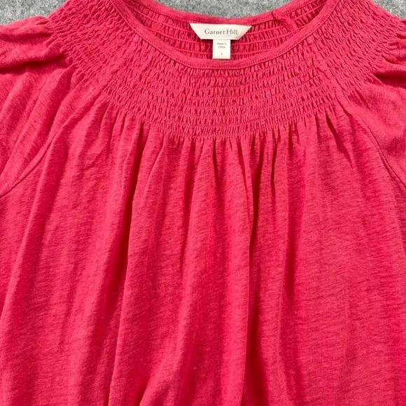 Garnet Hill Size‎ Large Pink 100% Organic Linen Smocked Neck Flutter Sleeve Top - Image 2