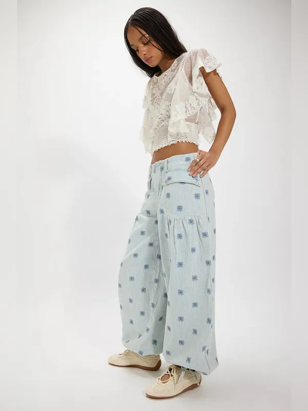 Free People We The Free Lotus Embroidered Railroad Balloon Jeans in Indigo 25 - Image 7