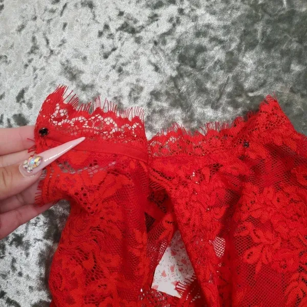 Free People Red Lace Sheer Tied To You‎ Tank Top - Image 5