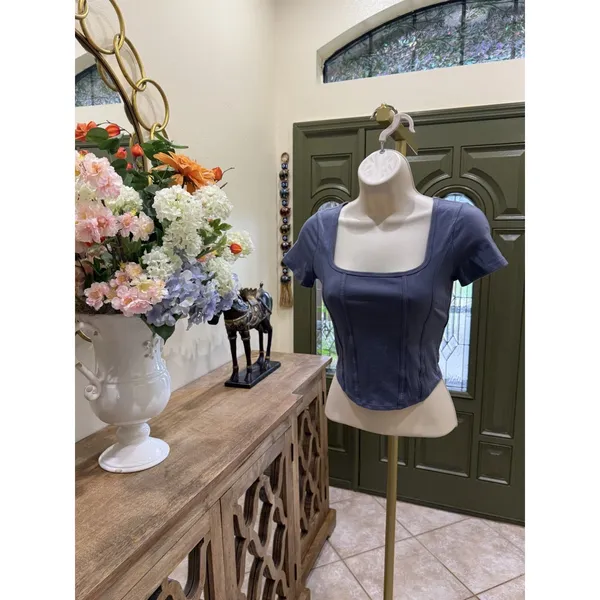 NWT Abercrombie & Fitch "Chance or Faith" Blue Corset Style Crop Top – Size Smal - Image 2