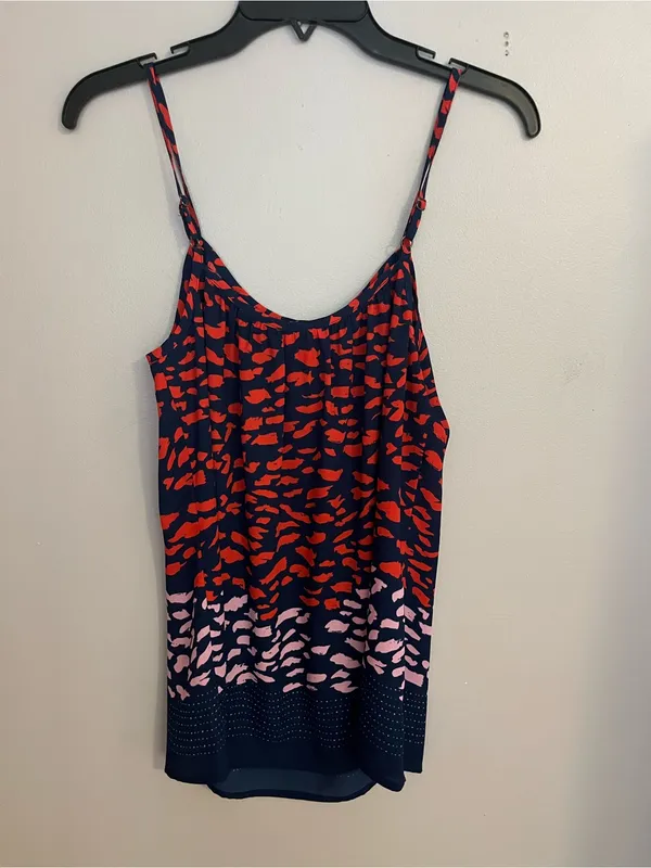 CAbi Navy Camisole with Red and Pink Abstract‎ Print - Image 2
