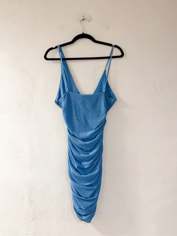 Oh Polly Mesh Bodycon Rhinestone Mini Dress in Blue Size 6 - Image 2