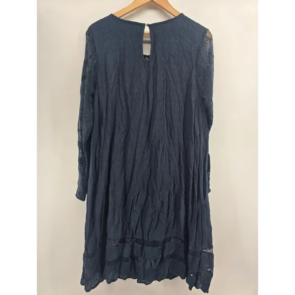Sundance Dress Womens Medium Boho Lace Trim Long Sleeve Navy Blue EUC - Image 3