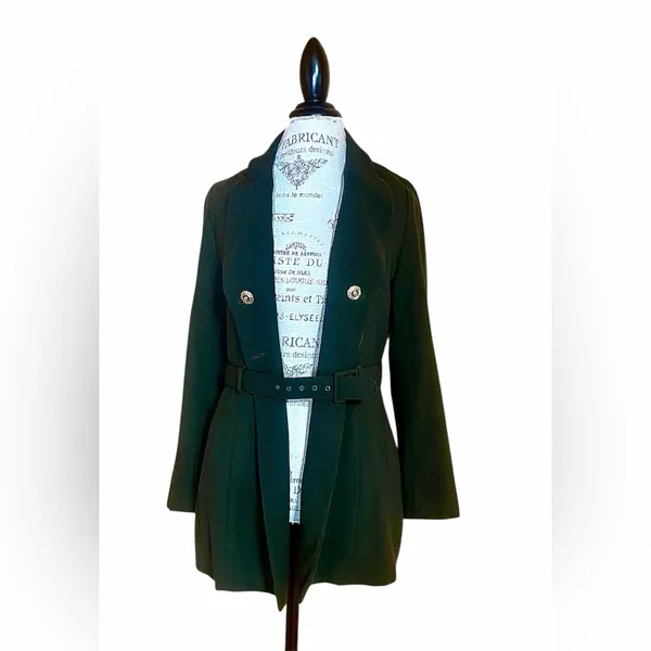 Rina Rossi Wool Forest Green Military Style Double Breasted Belted Jacket Sz 8 - Image 4