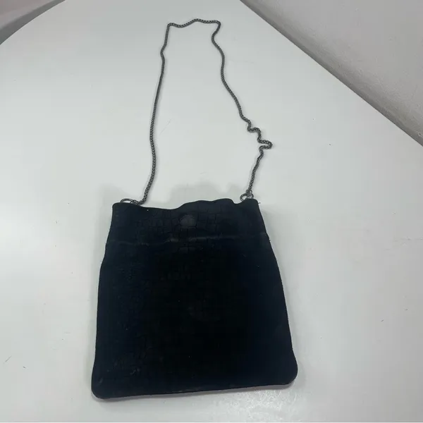 Free People Black Leather Suede Small Crossbody Bag Chain Strap Boho Equestrian - Image 2