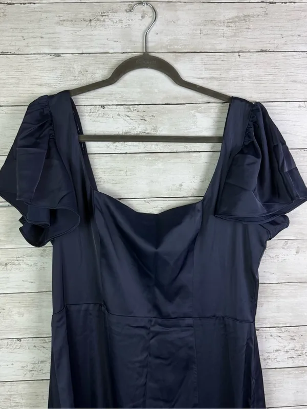 Lulus Ultimate Sweetness Navy Blue Satin Flutter Sleeve Maxi Dress Size XL - Image 4