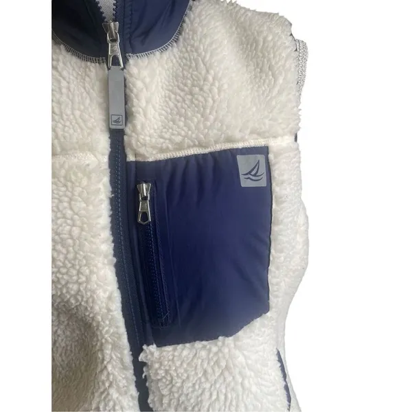 COPY - Sperry Topsider Full Zip Sherpa Fleece Vest Navy Tan Size M - Image 2