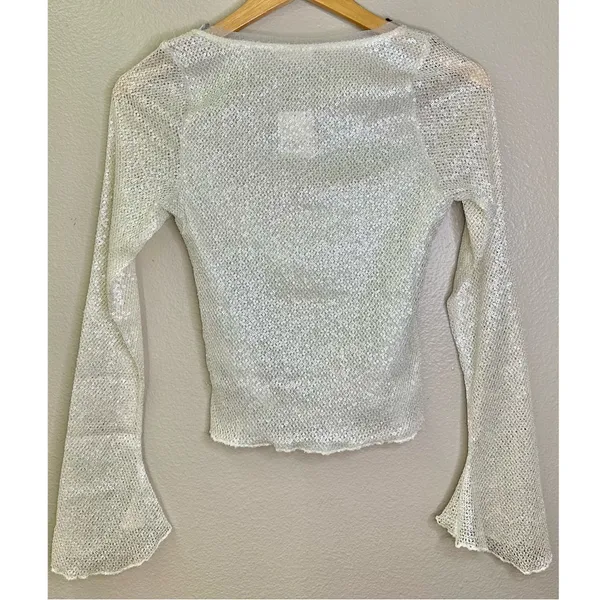 NWT Free People Late Night Disco Layering Top Sequin White Snowing Combo - Image 9