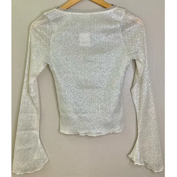 NWT Free People Late Night Disco Layering Top Sequin White Snowing Combo - Image 5