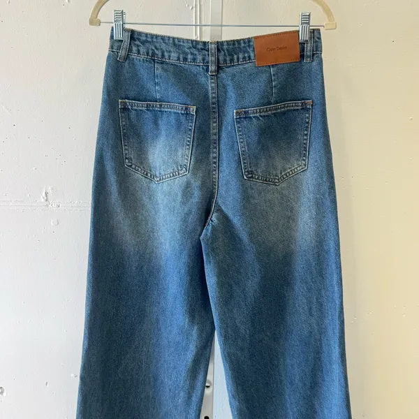 CIDER Women’s Baggy Jeans Straight Wide Leg High Waisted Fold Hem Denim Pants Sm - Image 6