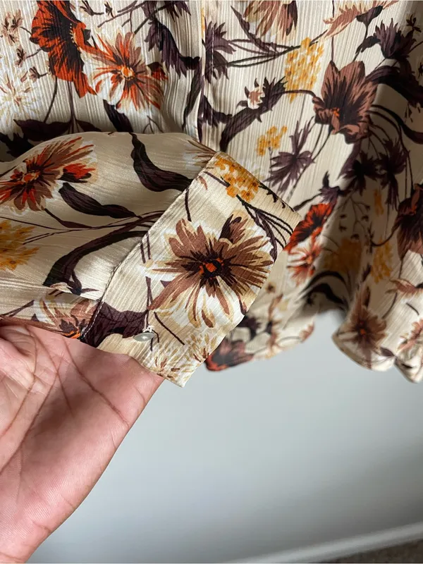 ZARA | Tan Floral Textured Button-Front Blouse Sz XL - Image 5